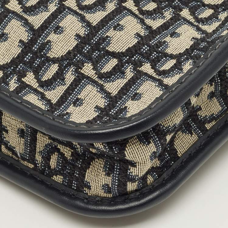 Pre Owned Dior Diorquake  Navy Blue Oblique Canvas Clutch