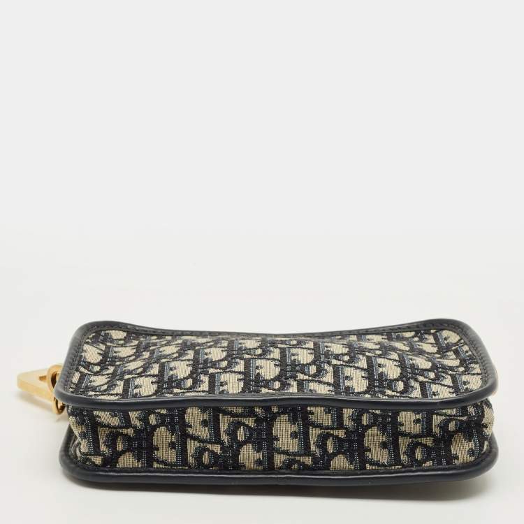 Pre Owned Dior Diorquake  Navy Blue Oblique Canvas Clutch