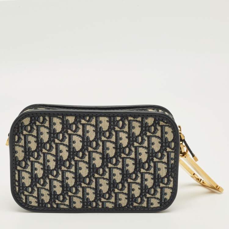 Pre Owned Dior Diorquake  Navy Blue Oblique Canvas Clutch