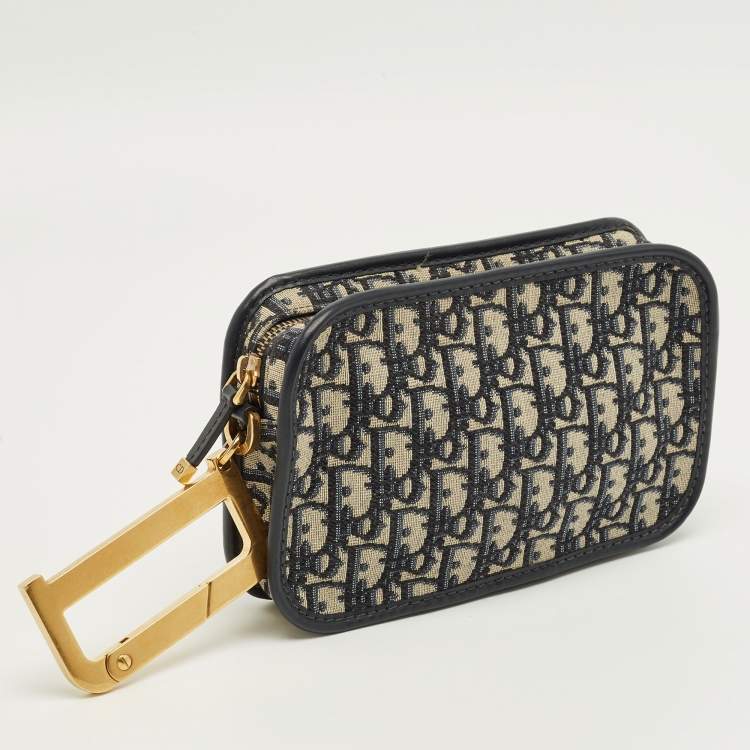 Pre Owned Dior Diorquake  Navy Blue Oblique Canvas Clutch