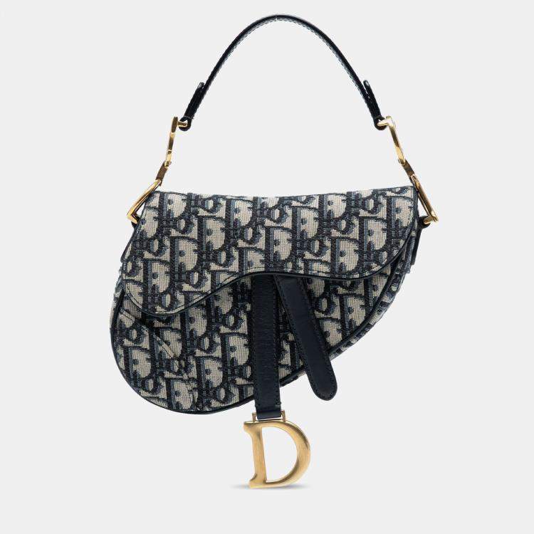 Pre Owned Dior Navy Blue Mini Oblique Canvas Saddle Bag