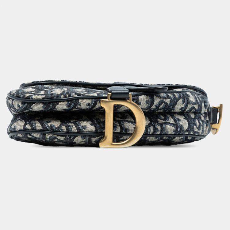 Pre Owned Dior Navy Blue Mini Oblique Canvas Saddle Bag