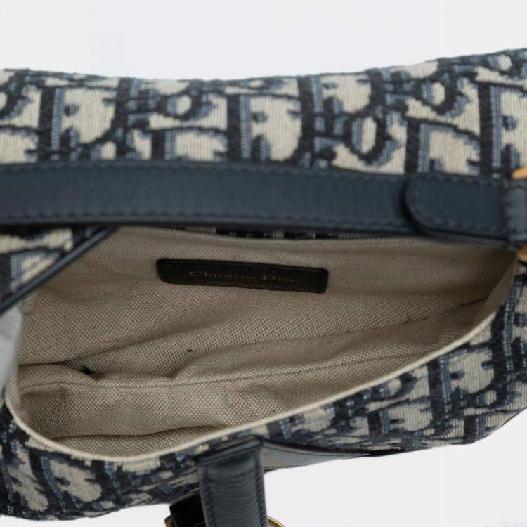 Pre Owned Dior Navy Blue Mini Oblique Canvas Saddle Bag