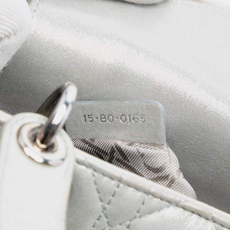 Pre Owned Dior Silver Mini Iridescent Lambskin Cannage Lady Dior