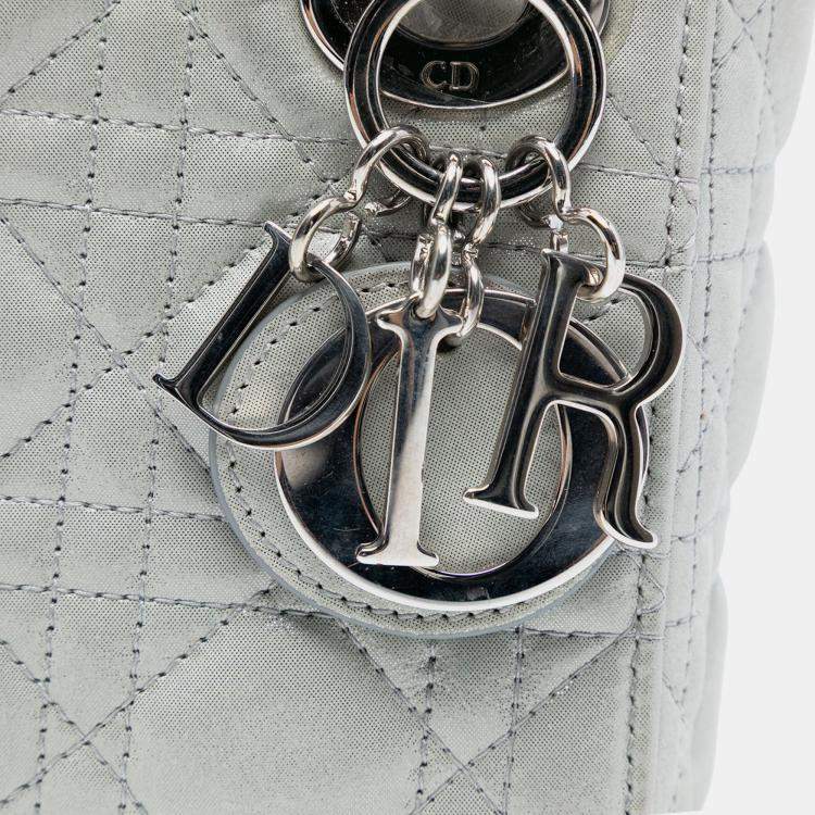Pre Owned Dior Silver Mini Iridescent Lambskin Cannage Lady Dior