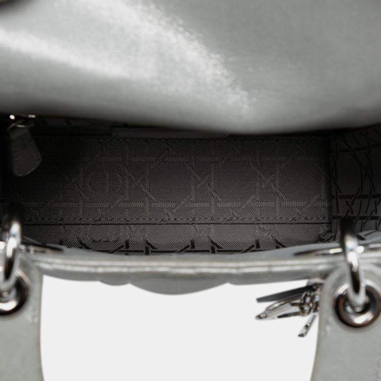 Pre Owned Dior Silver Mini Iridescent Lambskin Cannage Lady Dior