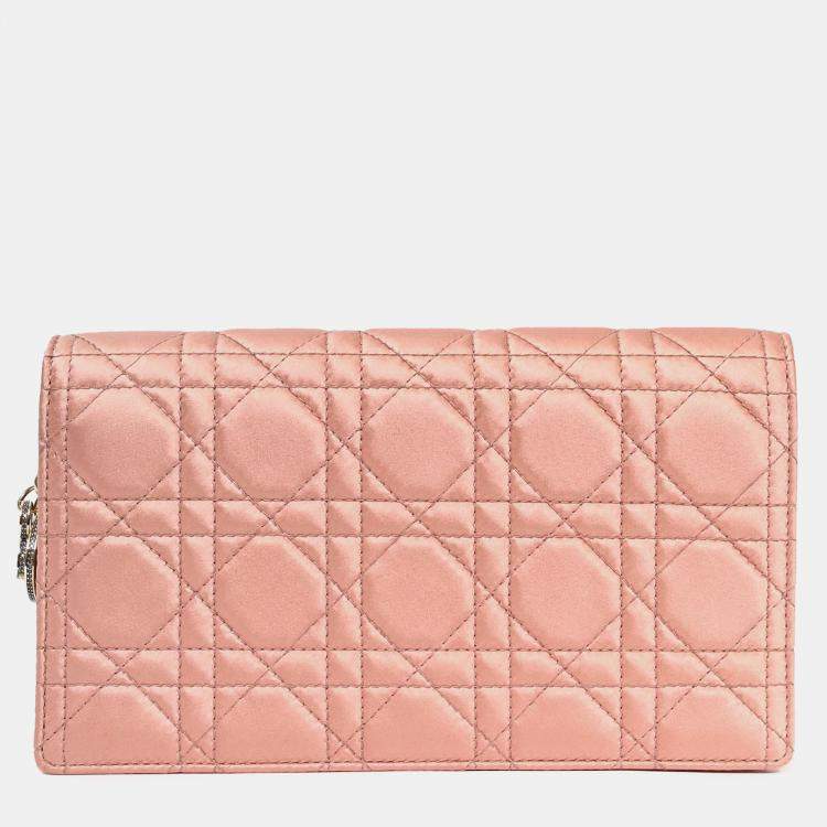 Pre Owned Christian Dior 2019 Pink Satin Cannage Wallet on Chain