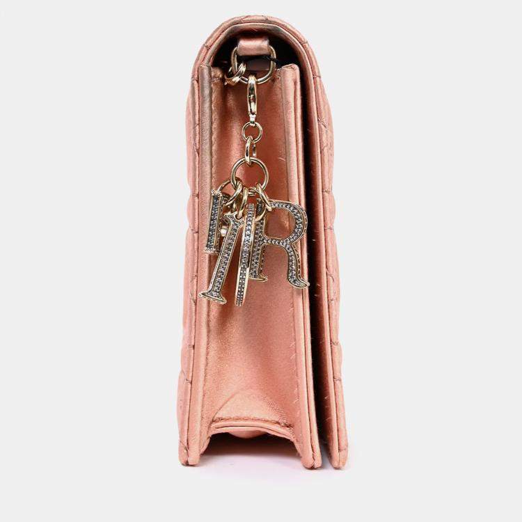 Pre Owned Christian Dior 2019 Pink Satin Cannage Wallet on Chain