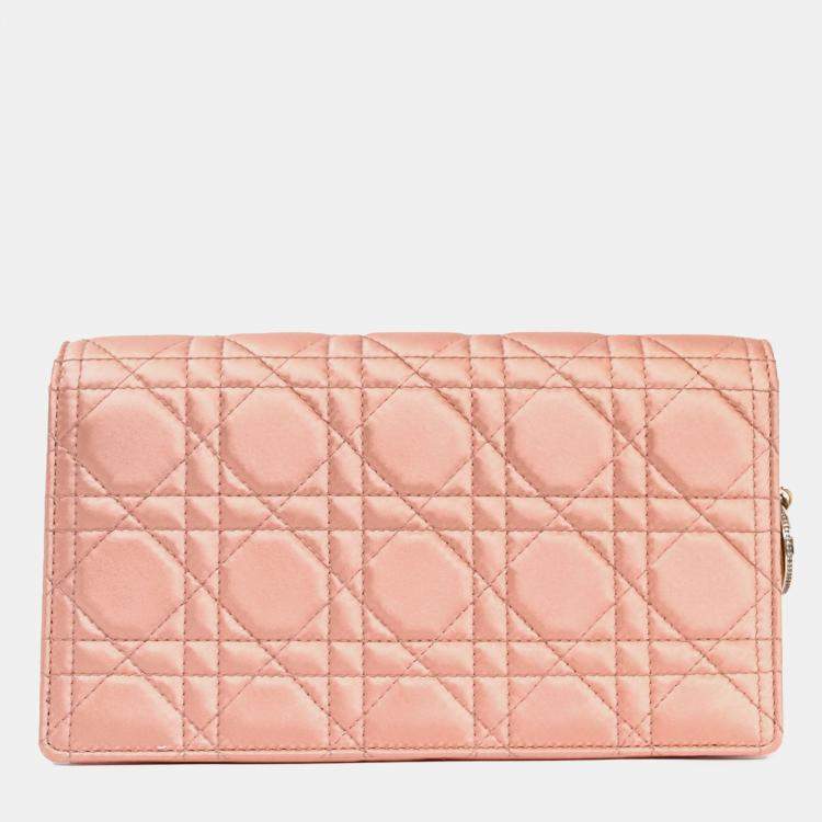 Pre Owned Christian Dior 2019 Pink Satin Cannage Wallet on Chain