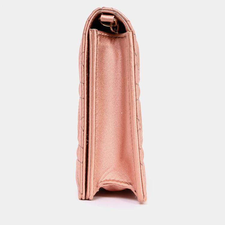 Pre Owned Christian Dior 2019 Pink Satin Cannage Wallet on Chain