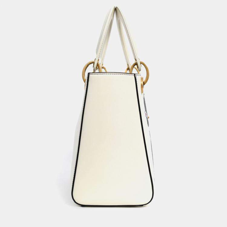 Pre Owned Christian Dior x Nika De Saint Phalle 2018 White Leather Medium Dragon 'Lady Dior' Top Handle Bag with Strap