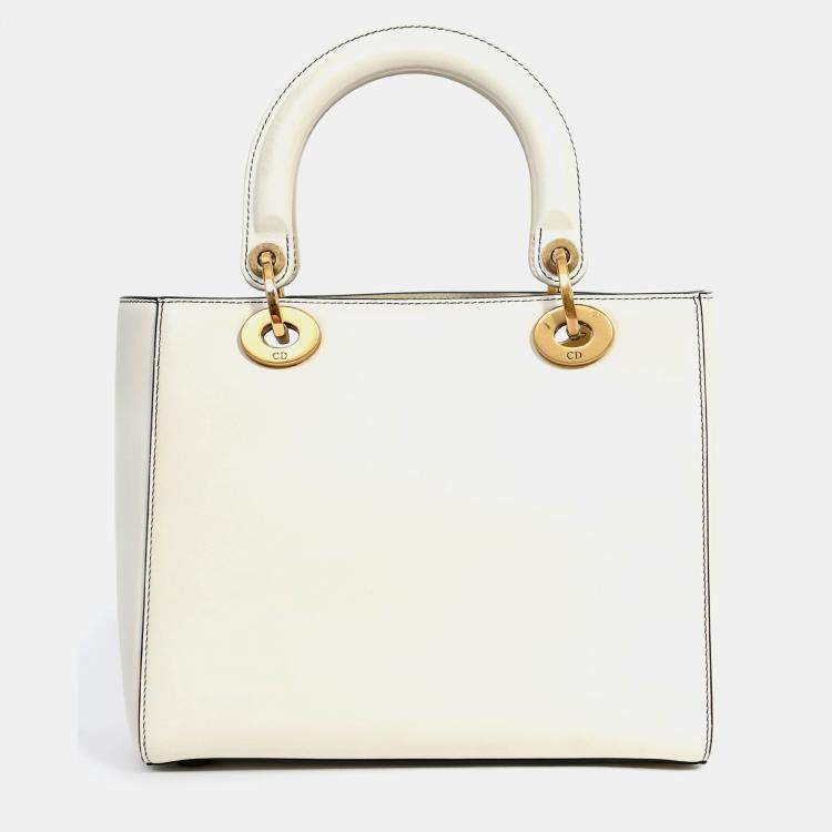 Pre Owned Christian Dior x Nika De Saint Phalle 2018 White Leather Medium Dragon 'Lady Dior' Top Handle Bag with Strap