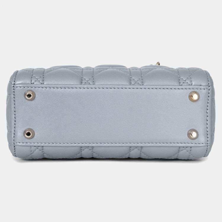 Pre Owned Christian Dior Grey Shimmer Leather Cannage Mini Lady Dior with Strap