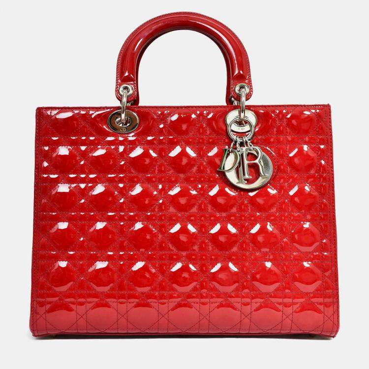 Pre Owned Christian Dior 2011 Red Patent Leather Large Lady Dior