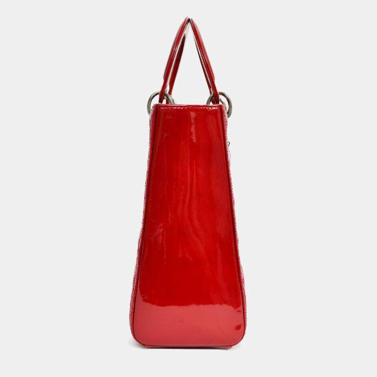 Pre Owned Christian Dior 2011 Red Patent Leather Large Lady Dior
