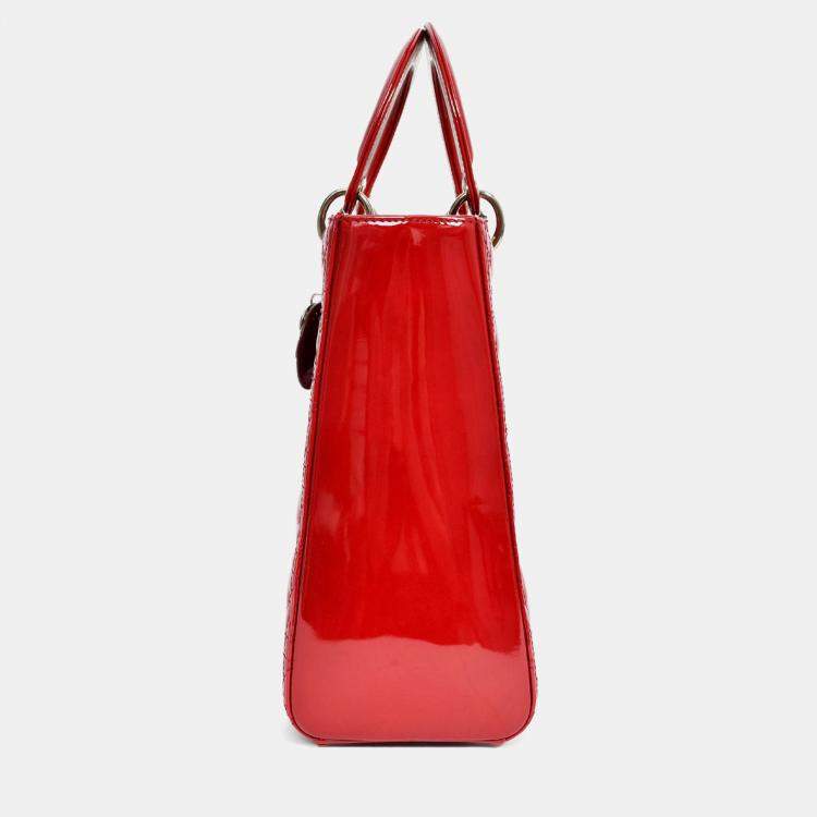 Pre Owned Christian Dior 2011 Red Patent Leather Large Lady Dior
