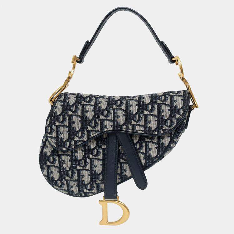 Pre Owned Christian Dior 2019 Blue Oblique Jacquard Mini Saddle Bag With Strap