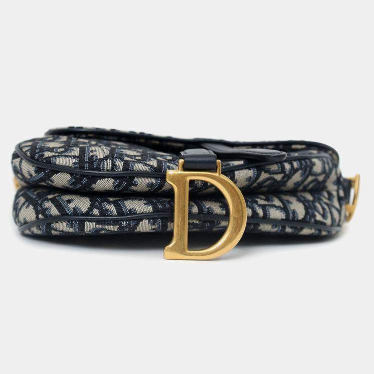 Pre Owned Christian Dior 2019 Blue Oblique Jacquard Mini Saddle Bag With Strap