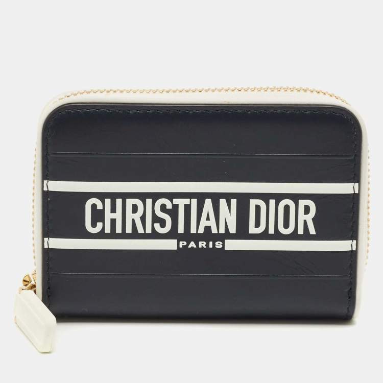 Pre Owned Dior Vibe Navy Blue/White Leather Compact Wallet