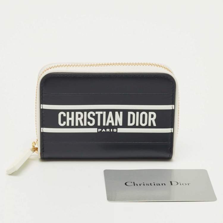 Pre Owned Dior Vibe Navy Blue/White Leather Compact Wallet