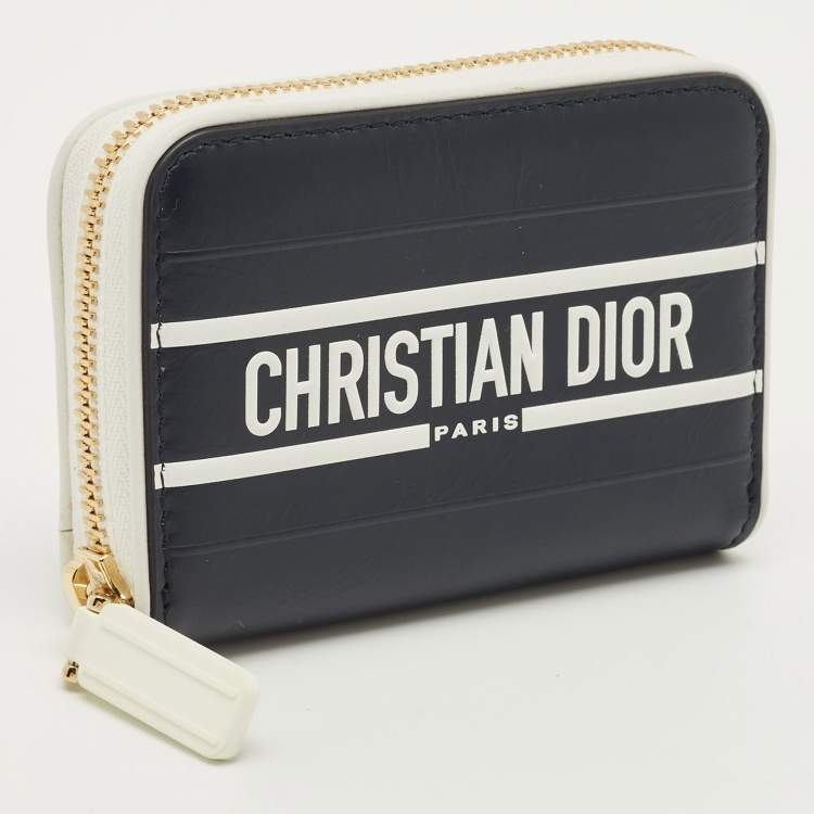 Pre Owned Dior Vibe Navy Blue/White Leather Compact Wallet