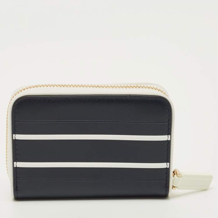 Pre Owned Dior Vibe Navy Blue/White Leather Compact Wallet