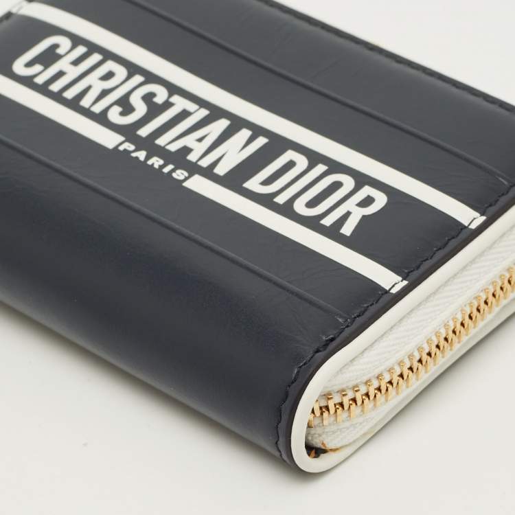 Pre Owned Dior Vibe Navy Blue/White Leather Compact Wallet