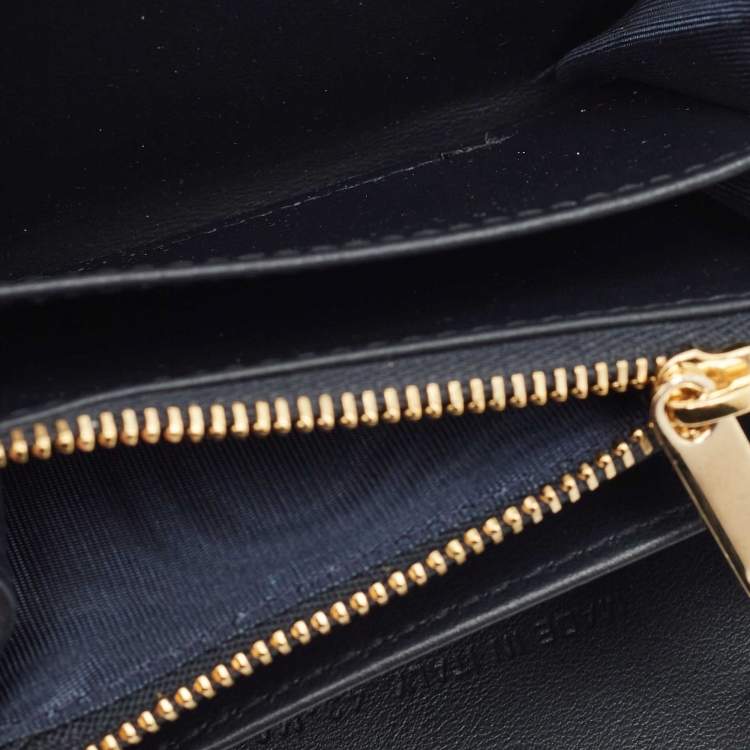 Pre Owned Dior Vibe Navy Blue/White Leather Compact Wallet