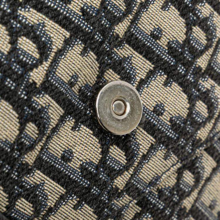 Pre Owned Christian Dior Dior Oblique Saddle Bag Body Shoulder Navy Beige Canvas Leather