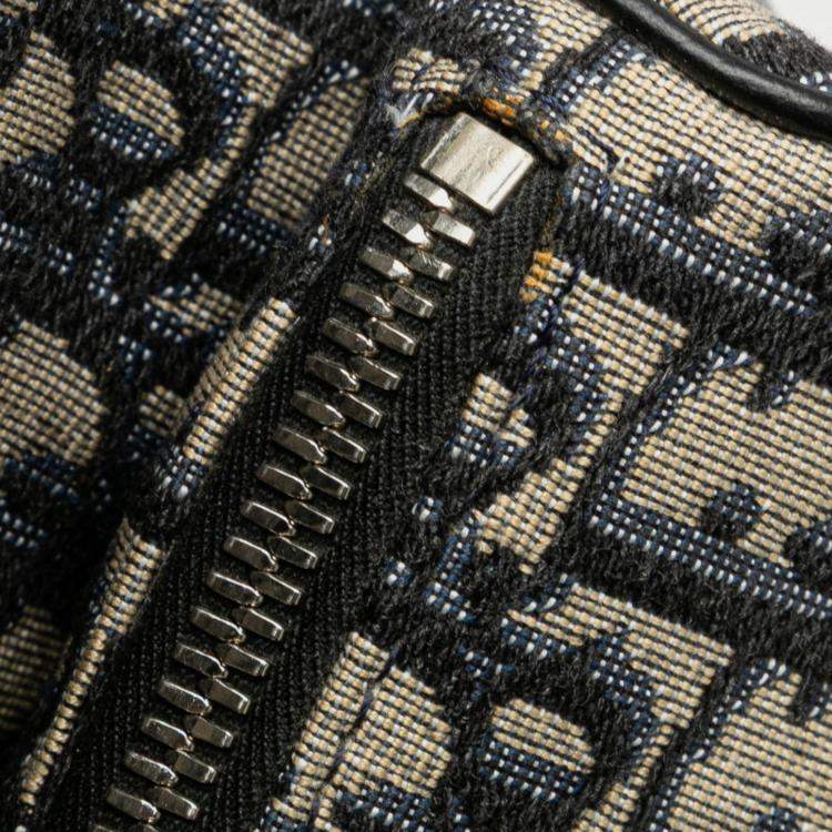 Pre Owned Christian Dior Dior Oblique Saddle Bag Body Shoulder Navy Beige Canvas Leather