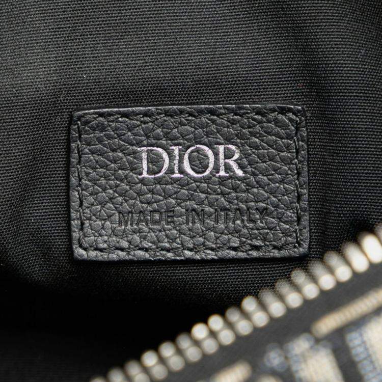 Pre Owned Christian Dior Dior Oblique Saddle Bag Body Shoulder Navy Beige Canvas Leather