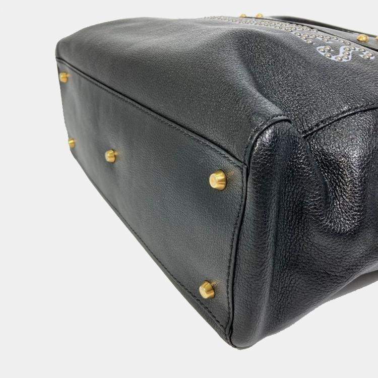 Pre Owned Christian Dior Diorangels Shoulder Bag With Logo Studs Leather Tote Bag Black