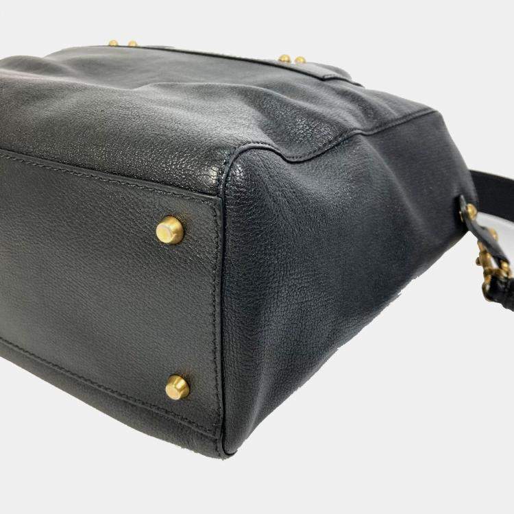 Pre Owned Christian Dior Diorangels Shoulder Bag With Logo Studs Leather Tote Bag Black