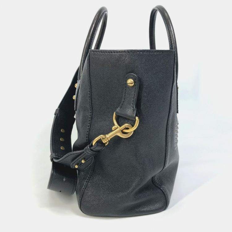 Pre Owned Christian Dior Diorangels Shoulder Bag With Logo Studs Leather Tote Bag Black