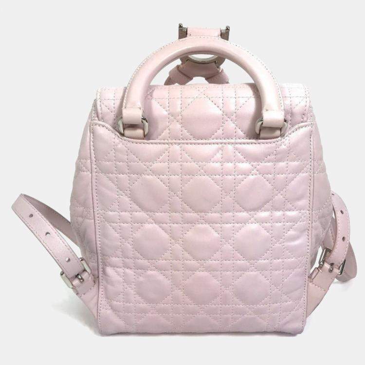 Pre Owned Christian Dior Cannage Stardust Small Backpack Ginza Exclusive Leather Soft Pink