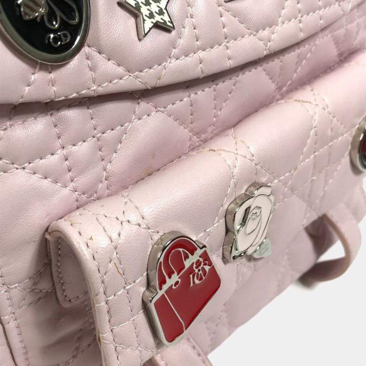 Pre Owned Christian Dior Cannage Stardust Small Backpack Ginza Exclusive Leather Soft Pink