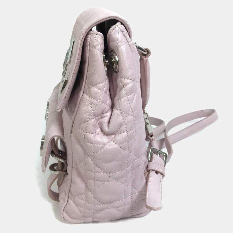 Pre Owned Christian Dior Cannage Stardust Small Backpack Ginza Exclusive Leather Soft Pink