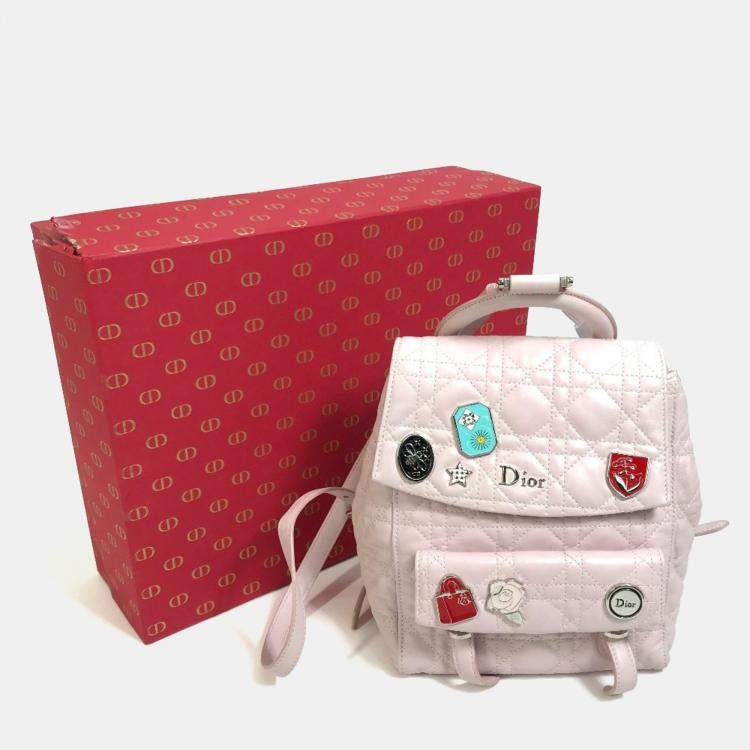 Pre Owned Christian Dior Cannage Stardust Small Backpack Ginza Exclusive Leather Soft Pink