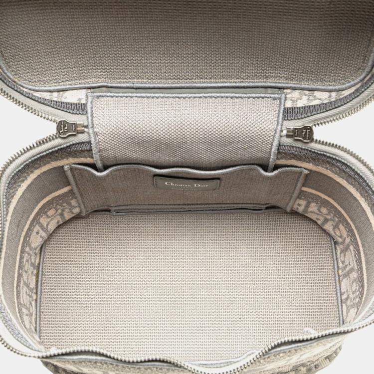 Pre Owned Christian Dior Dior Oblique Travel Vanity Handbag In Gray And White Canvas