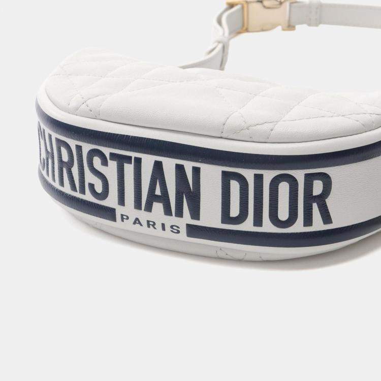 Pre Owned Christian Dior Dior Vibe Micro Shoulder Bag Leather White Navy