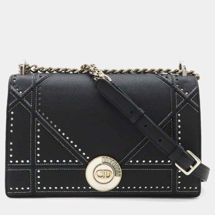 Pre Owned Christian Dior Diorama Chain Bag Shoulder Punching Leather Black