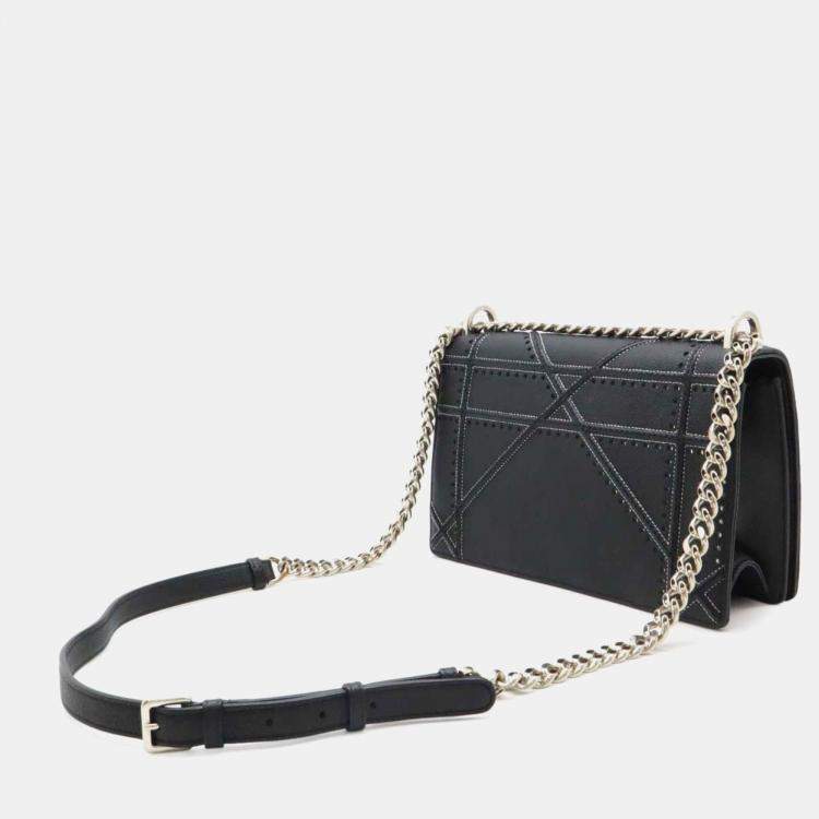 Pre Owned Christian Dior Diorama Chain Bag Shoulder Punching Leather Black