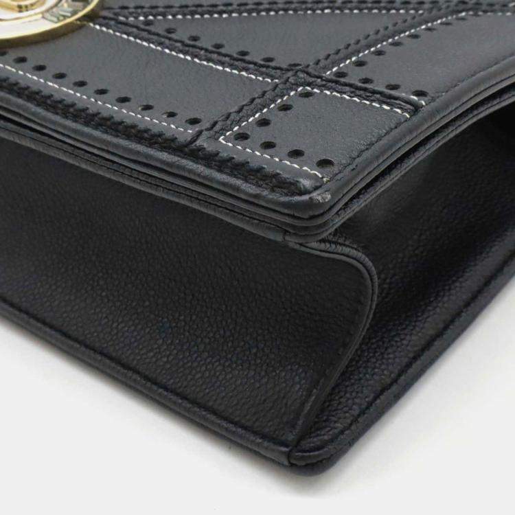 Pre Owned Christian Dior Diorama Chain Bag Shoulder Punching Leather Black