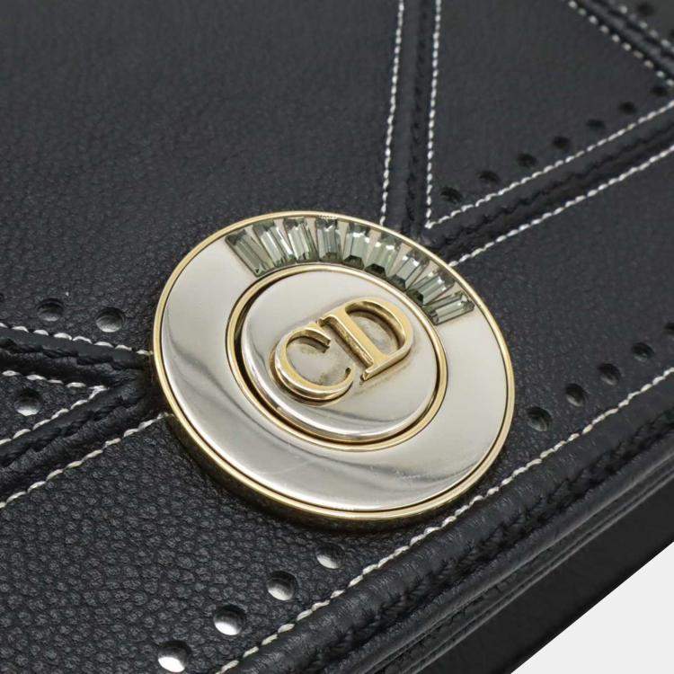 Pre Owned Christian Dior Diorama Chain Bag Shoulder Punching Leather Black