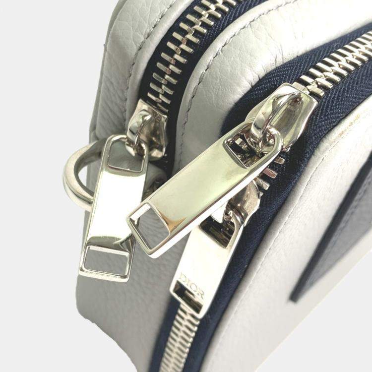 Pre Owned Christian Dior Logo Bag Double Zip Pocket Shoulder Bag Gray