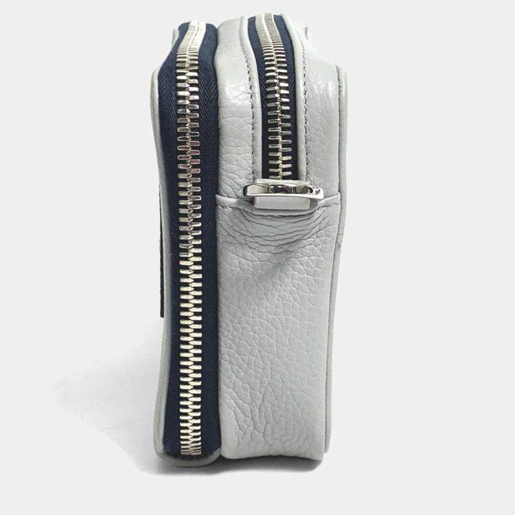 Pre Owned Christian Dior Logo Bag Double Zip Pocket Shoulder Bag Gray