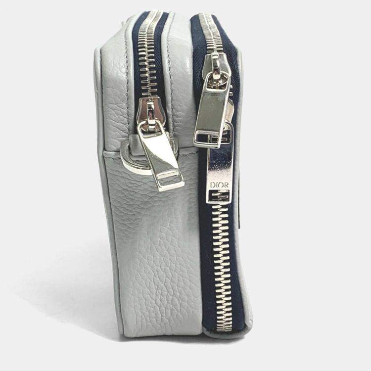 Pre Owned Christian Dior Logo Bag Double Zip Pocket Shoulder Bag Gray