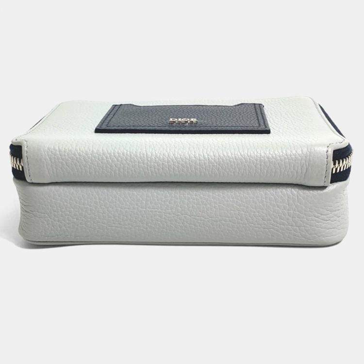 Pre Owned Christian Dior Logo Bag Double Zip Pocket Shoulder Bag Gray