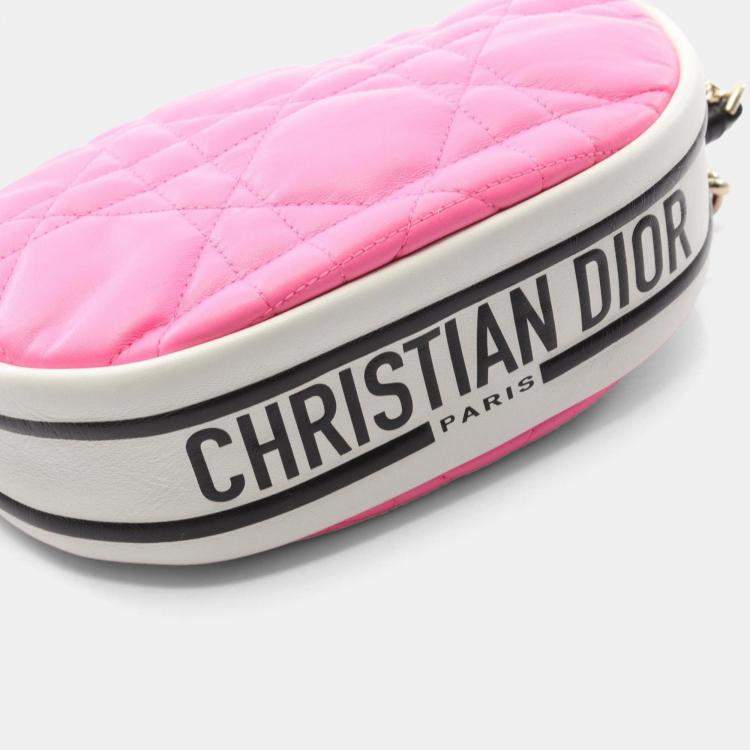 Pre Owned Christian Dior Dior Vibe Small Hobo Cannage Shoulder Bag Leather Pink White Black