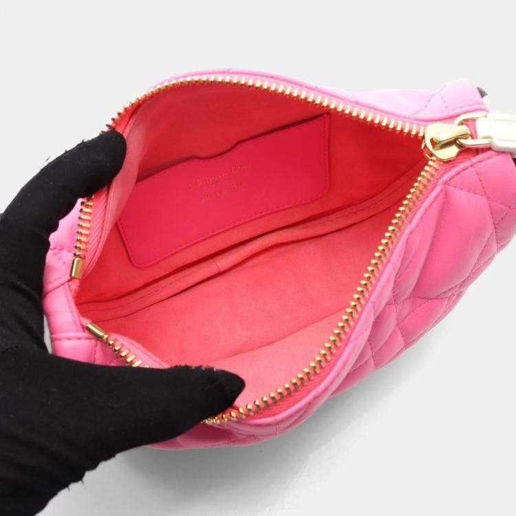 Pre Owned Christian Dior Dior Vibe Small Hobo Cannage Shoulder Bag Leather Pink White Black